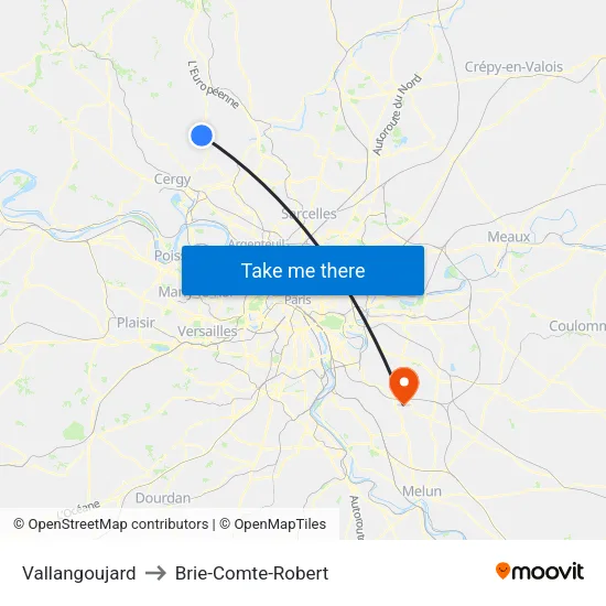 Vallangoujard to Brie-Comte-Robert map