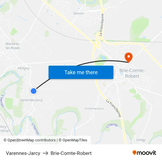 Varennes-Jarcy to Brie-Comte-Robert map