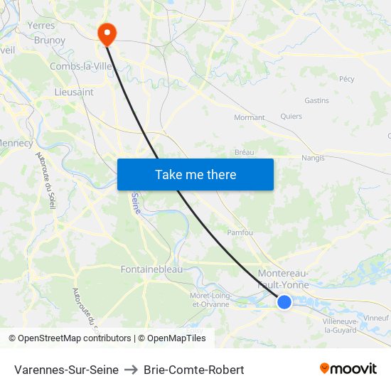 Varennes-Sur-Seine to Brie-Comte-Robert map