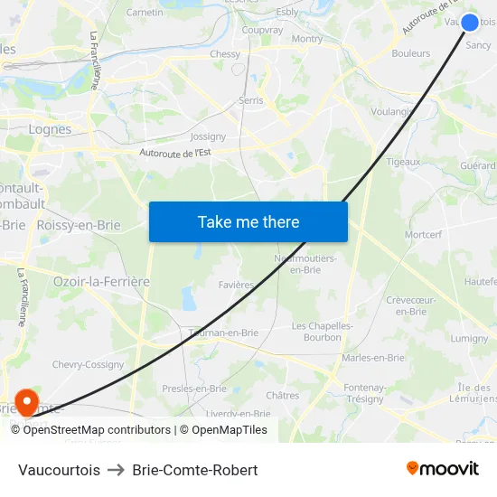 Vaucourtois to Brie-Comte-Robert map