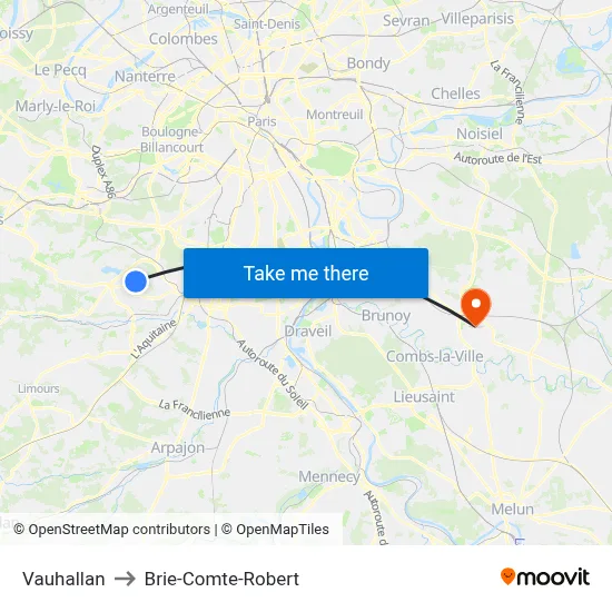 Vauhallan to Brie-Comte-Robert map