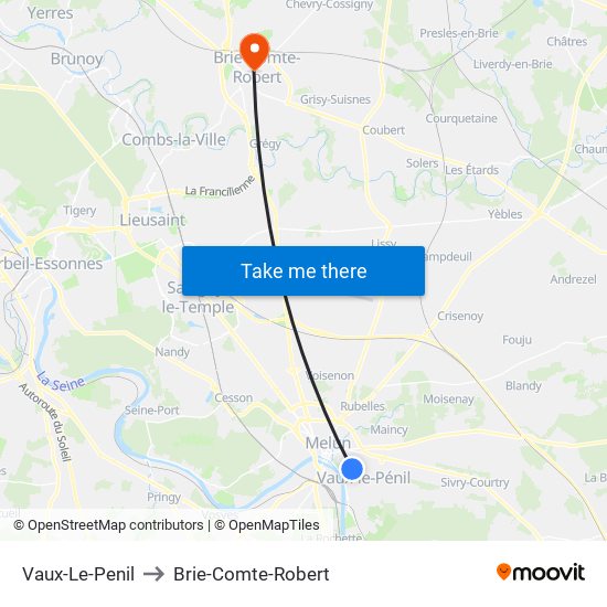 Vaux-Le-Penil to Brie-Comte-Robert map