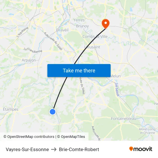Vayres-Sur-Essonne to Brie-Comte-Robert map