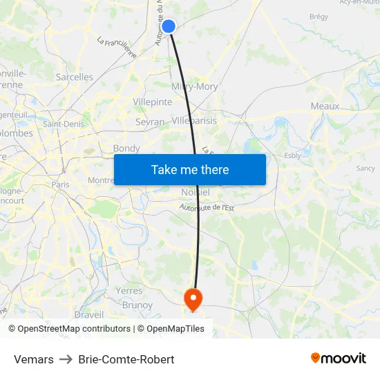 Vemars to Brie-Comte-Robert map