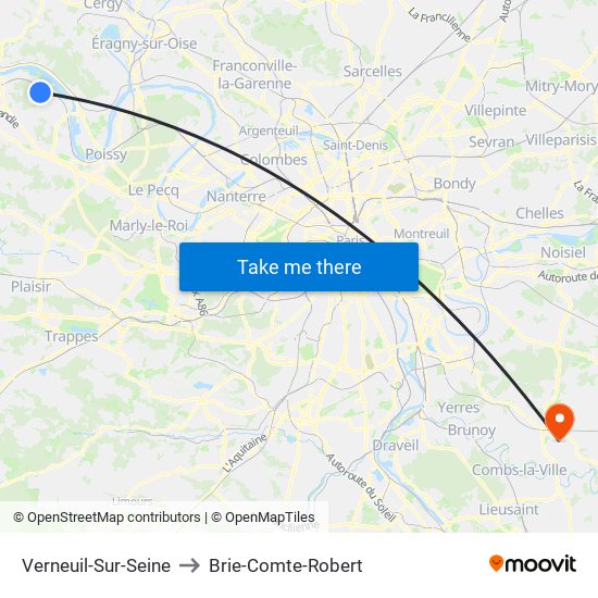Verneuil-Sur-Seine to Brie-Comte-Robert map