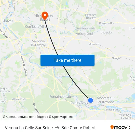 Vernou-La-Celle-Sur-Seine to Brie-Comte-Robert map