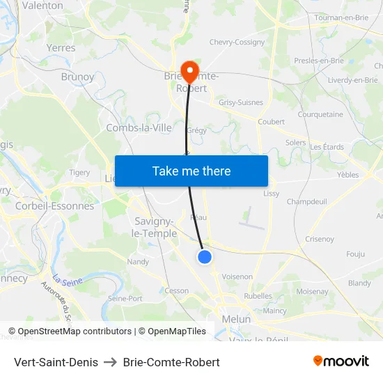 Vert-Saint-Denis to Brie-Comte-Robert map