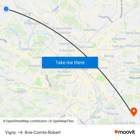 Vigny to Brie-Comte-Robert map