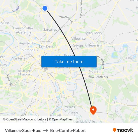 Villaines-Sous-Bois to Brie-Comte-Robert map
