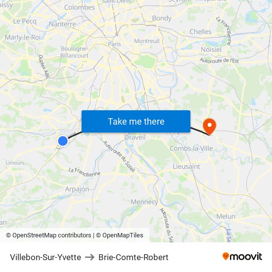 Villebon-Sur-Yvette to Brie-Comte-Robert map