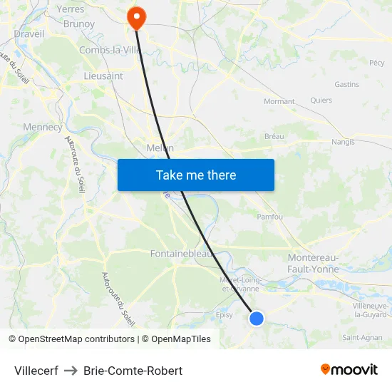 Villecerf to Brie-Comte-Robert map