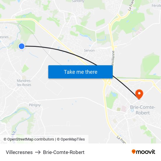 Villecresnes to Brie-Comte-Robert map