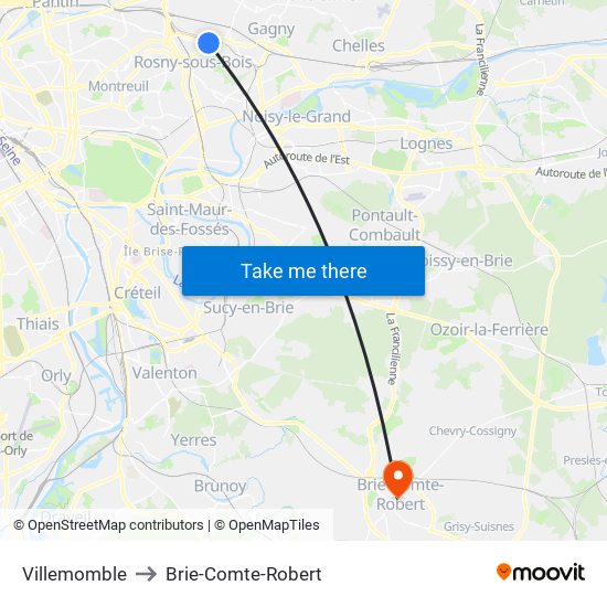 Villemomble to Brie-Comte-Robert map