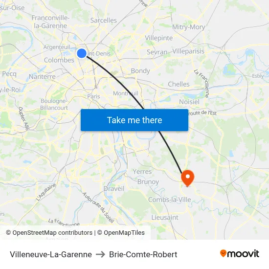 Villeneuve-La-Garenne to Brie-Comte-Robert map