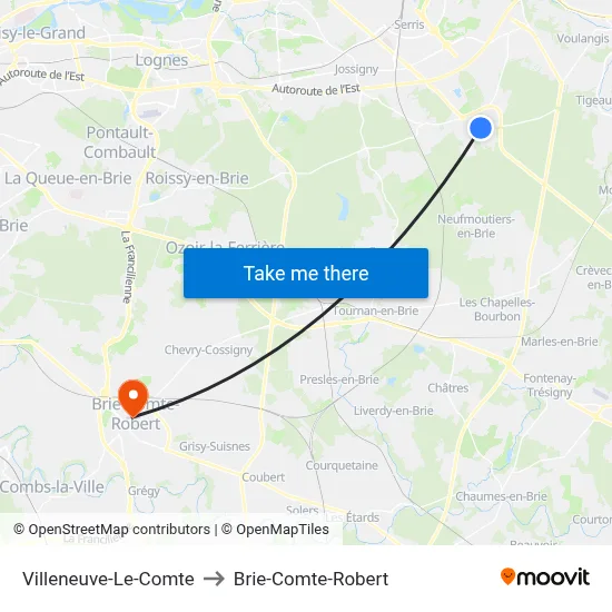 Villeneuve-Le-Comte to Brie-Comte-Robert map