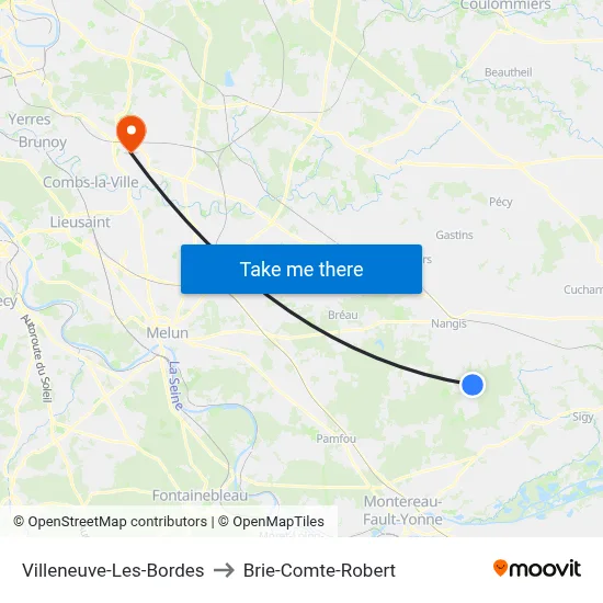 Villeneuve-Les-Bordes to Brie-Comte-Robert map