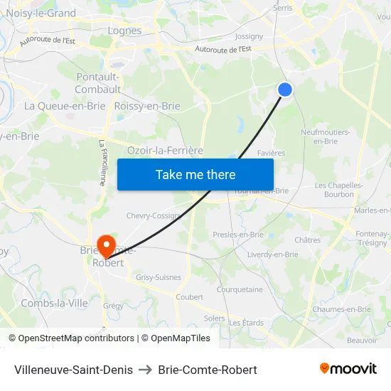 Villeneuve-Saint-Denis to Brie-Comte-Robert map