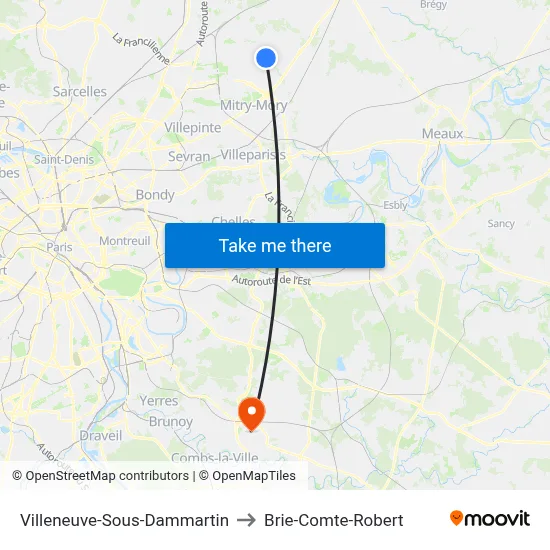 Villeneuve-Sous-Dammartin to Brie-Comte-Robert map