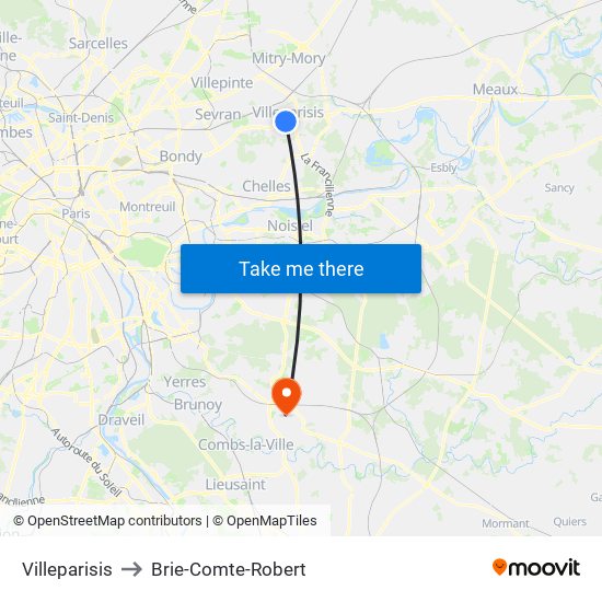 Villeparisis to Brie-Comte-Robert map