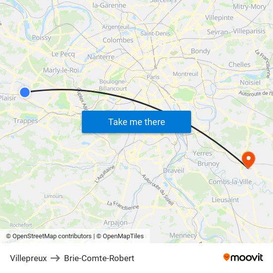 Villepreux to Brie-Comte-Robert map