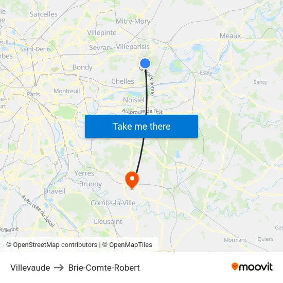 Villevaude to Brie-Comte-Robert map