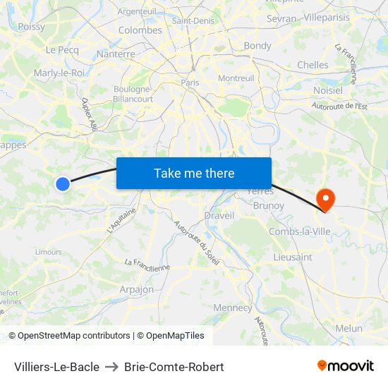 Villiers-Le-Bacle to Brie-Comte-Robert map