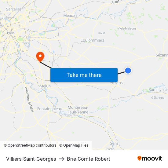 Villiers-Saint-Georges to Brie-Comte-Robert map