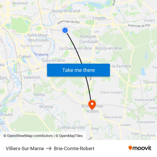 Villiers-Sur-Marne to Brie-Comte-Robert map