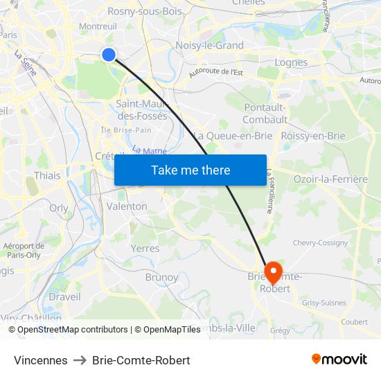 Vincennes to Brie-Comte-Robert map