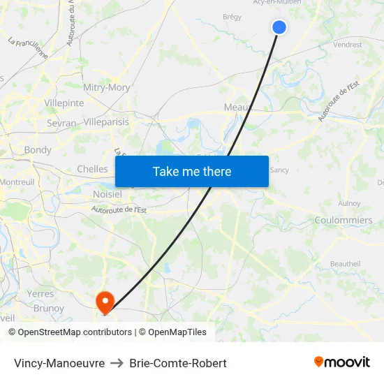 Vincy-Manoeuvre to Brie-Comte-Robert map