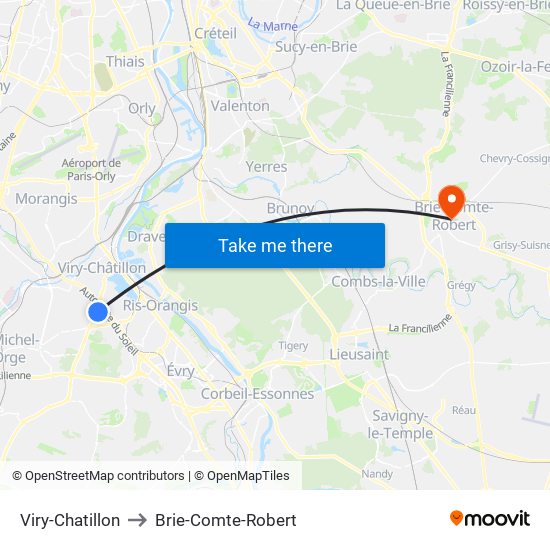 Viry-Chatillon to Brie-Comte-Robert map