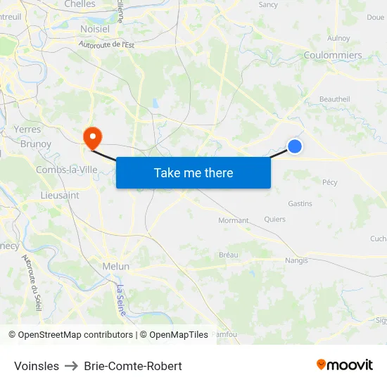 Voinsles to Brie-Comte-Robert map