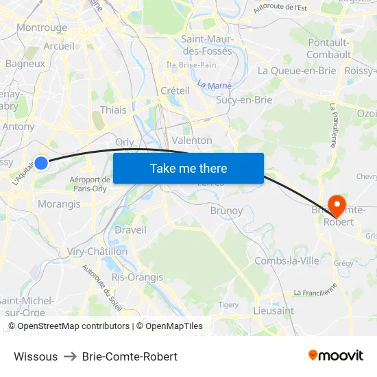 Wissous to Brie-Comte-Robert map