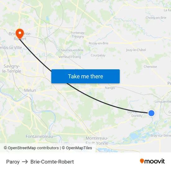 Paroy to Brie-Comte-Robert map