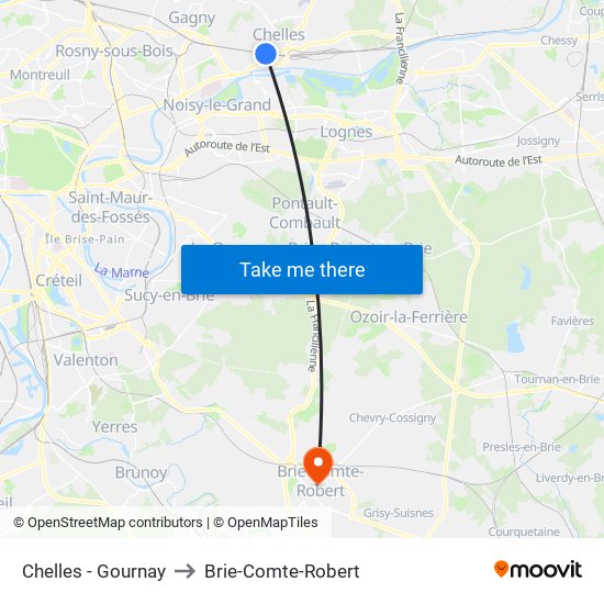 Chelles - Gournay to Brie-Comte-Robert map