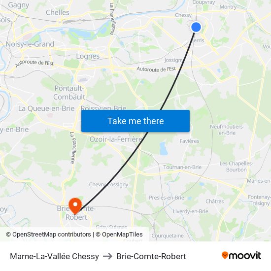 Marne-La-Vallée Chessy to Brie-Comte-Robert map