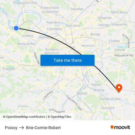 Poissy to Brie-Comte-Robert map