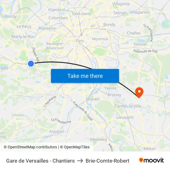 Gare de Versailles - Chantiers to Brie-Comte-Robert map