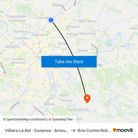 Villiers-Le-Bel - Gonesse - Arnouville to Brie-Comte-Robert map