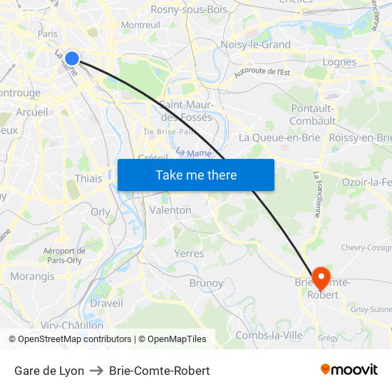 Gare de Lyon to Brie-Comte-Robert map