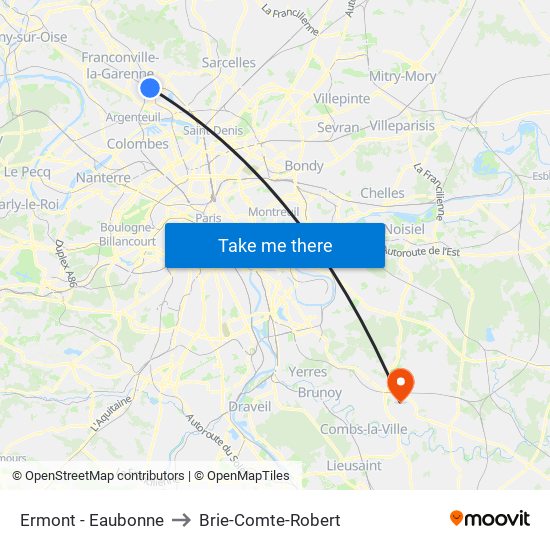 Ermont - Eaubonne to Brie-Comte-Robert map