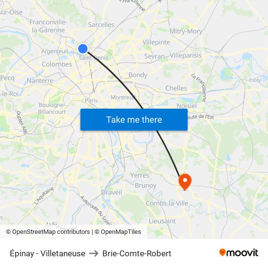 Épinay - Villetaneuse to Brie-Comte-Robert map