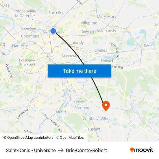Saint-Denis - Université to Brie-Comte-Robert map