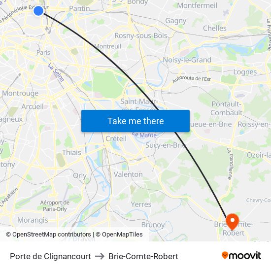 Porte de Clignancourt to Brie-Comte-Robert map
