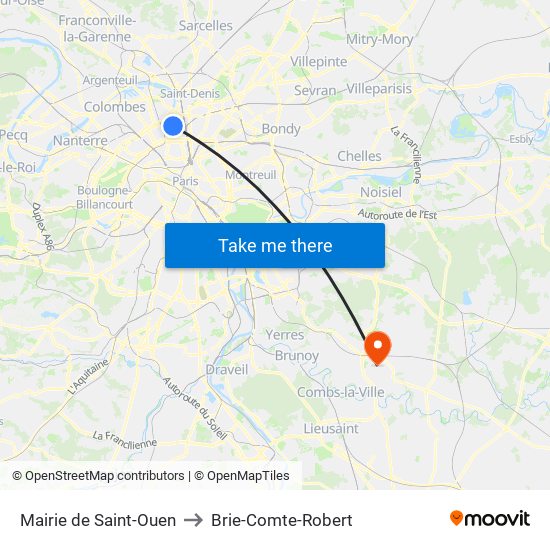 Mairie de Saint-Ouen to Brie-Comte-Robert map