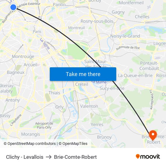 Clichy - Levallois to Brie-Comte-Robert map