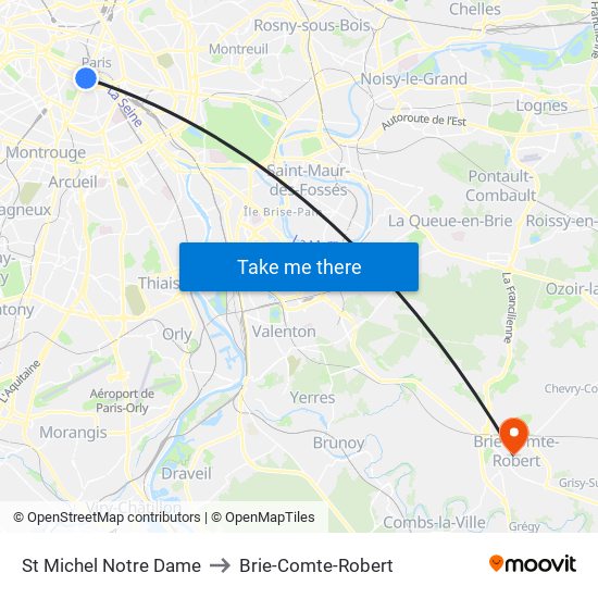 St Michel Notre Dame to Brie-Comte-Robert map