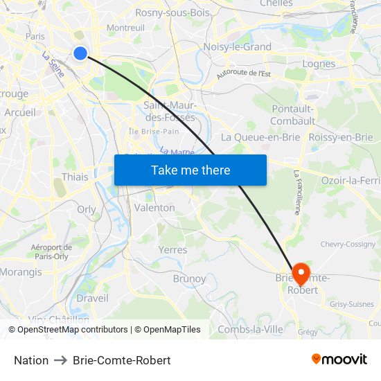 Nation to Brie-Comte-Robert map