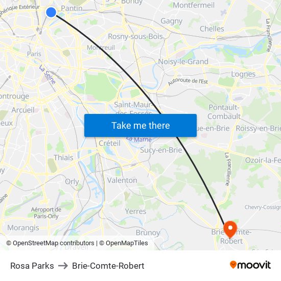 Rosa Parks to Brie-Comte-Robert map