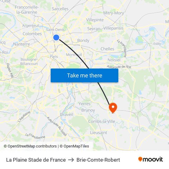 La Plaine Stade de France to Brie-Comte-Robert map